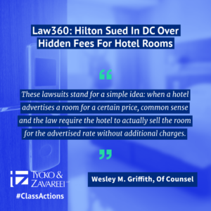 law360 hilton sued in dc over hidden fees for hotel rooms